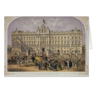 Beskåda av Buckingham Palace med en folkmassa Hälsningskort