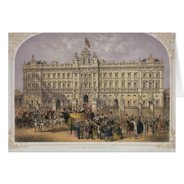 Beskåda av Buckingham Palace med en folkmassa Hälsningskort (Framsidan Horizontal)