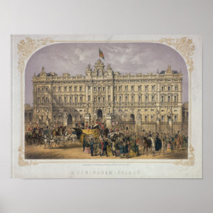 Beskåda av Buckingham Palace med en folkmassa Poster