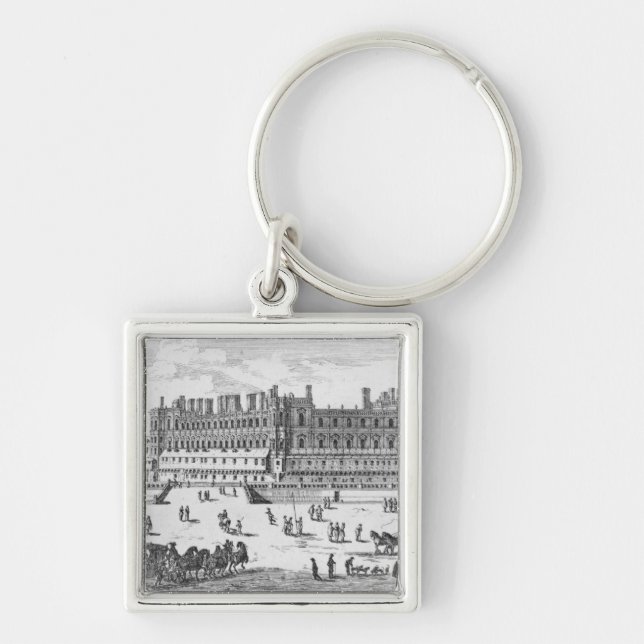 Beskåda av chateauen de Sanktt-Germain-en-Laye Fyrkantig Silverfärgad Nyckelring (Framsidan)