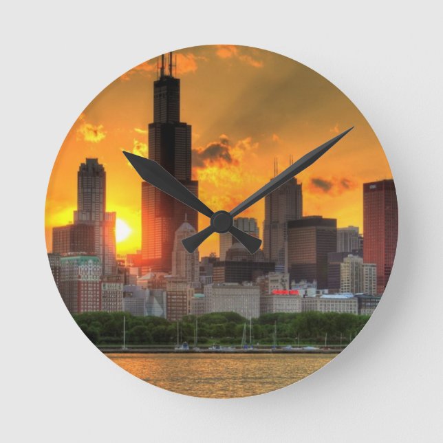 Beskåda av Chicago horisont från Adler Rund Klocka (Framsida)
