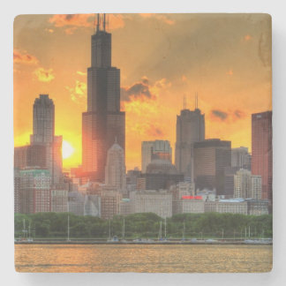 Beskåda av Chicago horisont från Adler Stenunderlägg