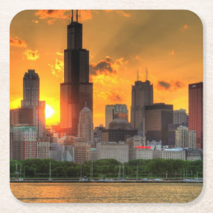 Beskåda av Chicago horisont från Adler Underlägg Papper Kvadrat