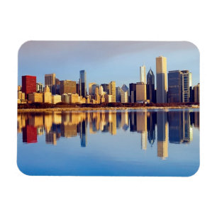 Beskåda av Chicago horisont med reflexion Magnet