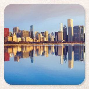 Beskåda av Chicago horisont med reflexion Underlägg Papper Kvadrat