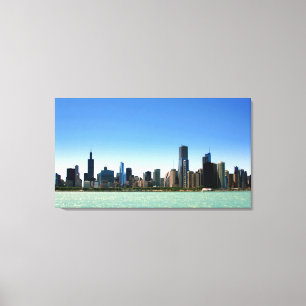 Beskåda av Chicago horisont vid Lake Michigan Canvastryck