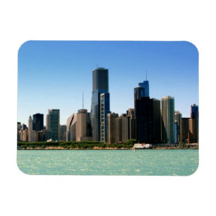 Beskåda av Chicago horisont vid Lake Michigan Magnet