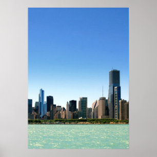 Beskåda av Chicago horisont vid Lake Michigan Poster