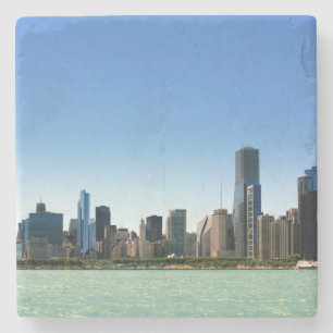 Beskåda av Chicago horisont vid Lake Michigan Underlägg Sten