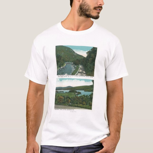 Beskåda av den Ausable floden och Schroon sjön Tee Shirt (Framsida)