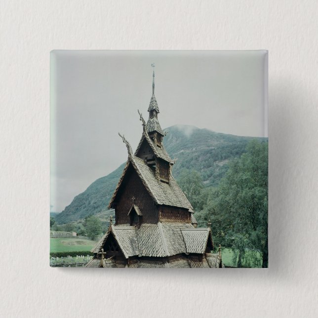 Beskåda av den Borgund notsystemkyrkan, c.1150 Knapp (Framsida)
