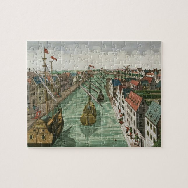 Beskåda av den Kettel grinden i Delft (gravyr) Pussel (Horisontell)