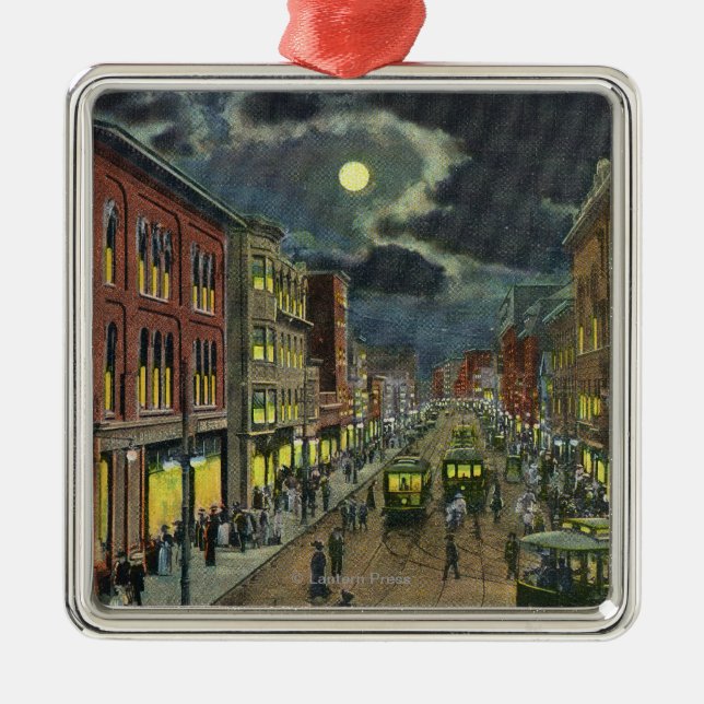 Beskåda av den Lisbon gatan på natten Julgransprydnad Metall (Framsidan)