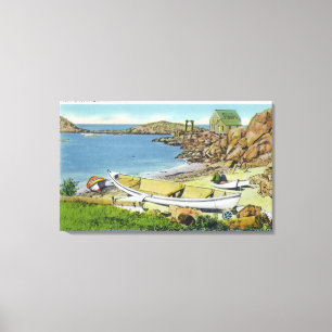Beskåda av den Monhegan ön, strandplats Canvastryck