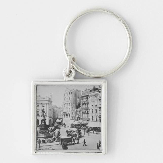 Beskåda av den Piccadilly cirkusen, C. 1900 Fyrkantig Silverfärgad Nyckelring (Framsidan)
