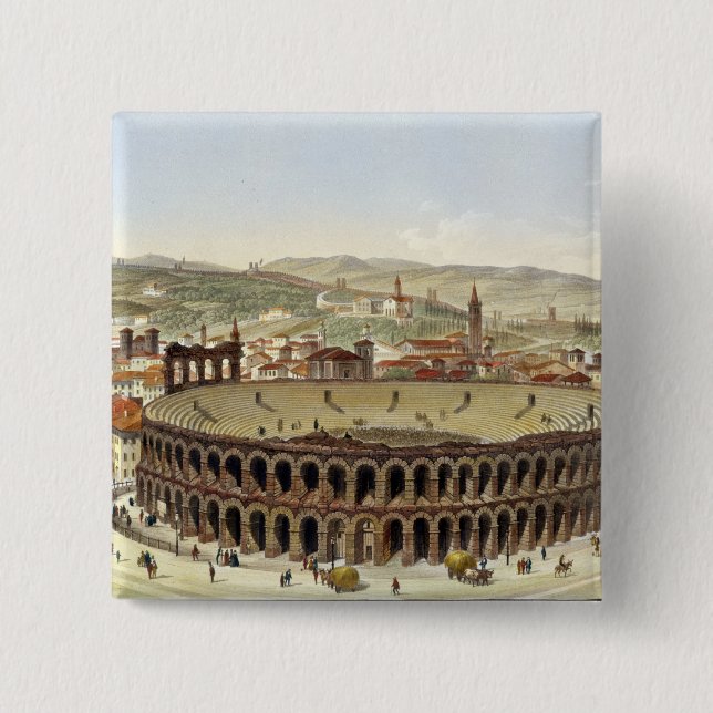 Beskåda av den romerska amfiteatern, Verona, Knapp (Framsida)