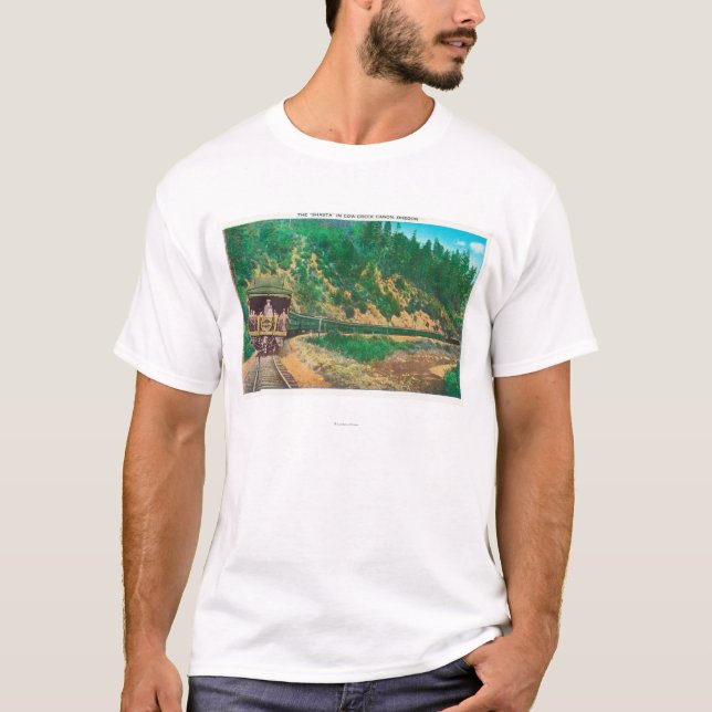 Beskåda av den Shasta TrainCow bäckkanjonen, ELLER T-shirt (Framsida)