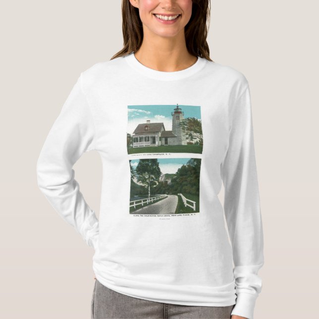 Beskåda av den sjöChamplain fyren Tee Shirt (Framsida)