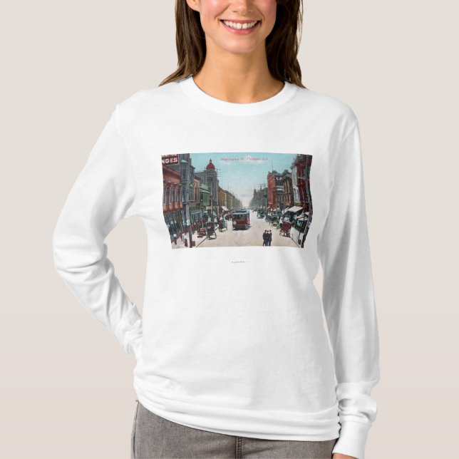 Beskåda av den Washington gatan med kabelbilar Tee Shirt (Framsida)