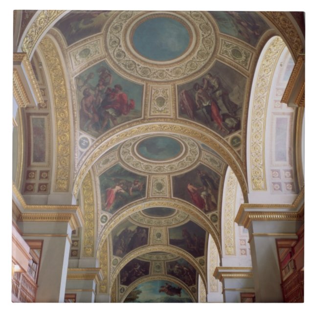 Beskåda av det coffered bibliotektaket med kakelplatta (Framsidan)