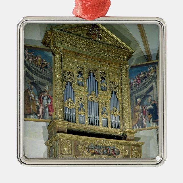 Beskåda av det kyrkliga organ, c.1590 julgransprydnad metall (Framsidan)