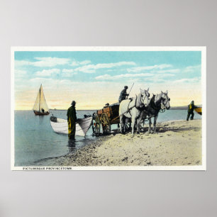 Beskåda av en hästvagn som drar i ett fartyg poster