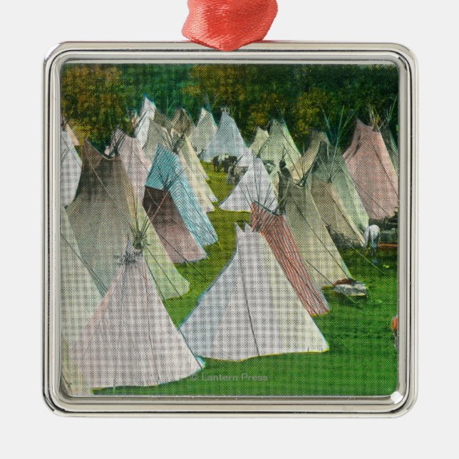 Beskåda av en indiska by och Pendleton Julgransprydnad Metall (Framsidan)