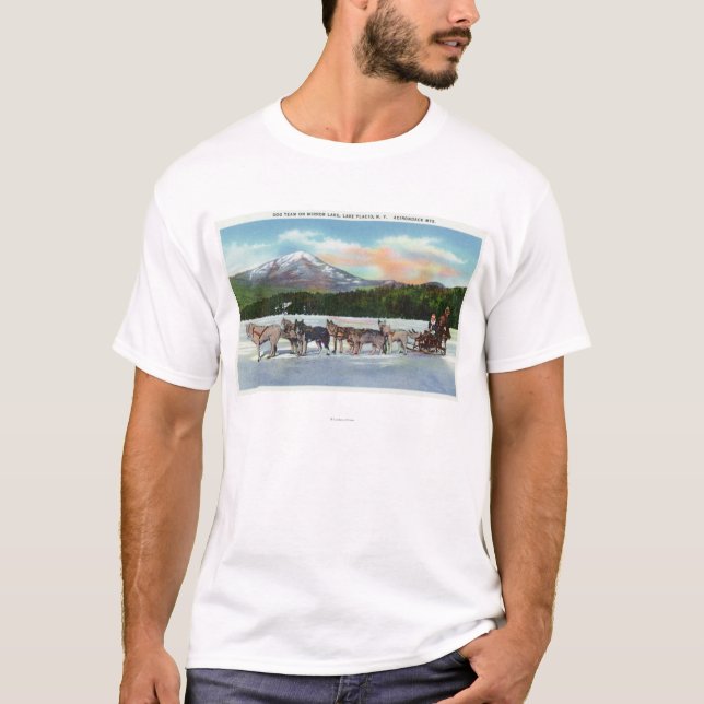 Beskåda av ett Dogsled lag på spegel sjön Tee Shirt (Framsida)