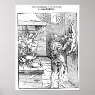 Beskåda av ett sextonde århundradekök med kocke poster
