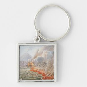 Beskåda av ett utbrott av Mount Vesuvius som Fyrkantig Silverfärgad Nyckelring
