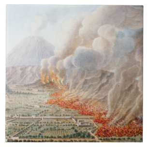 Beskåda av ett utbrott av Mount Vesuvius som Kakelplatta