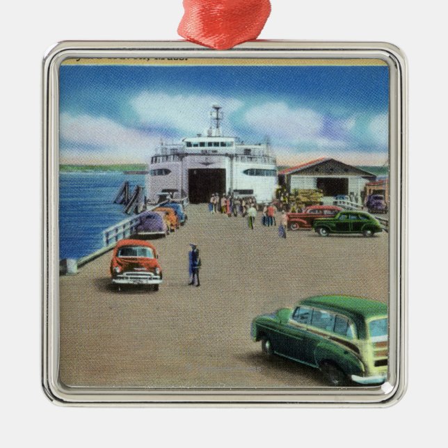 Beskåda av färjan på pir julgransprydnad metall (Framsidan)