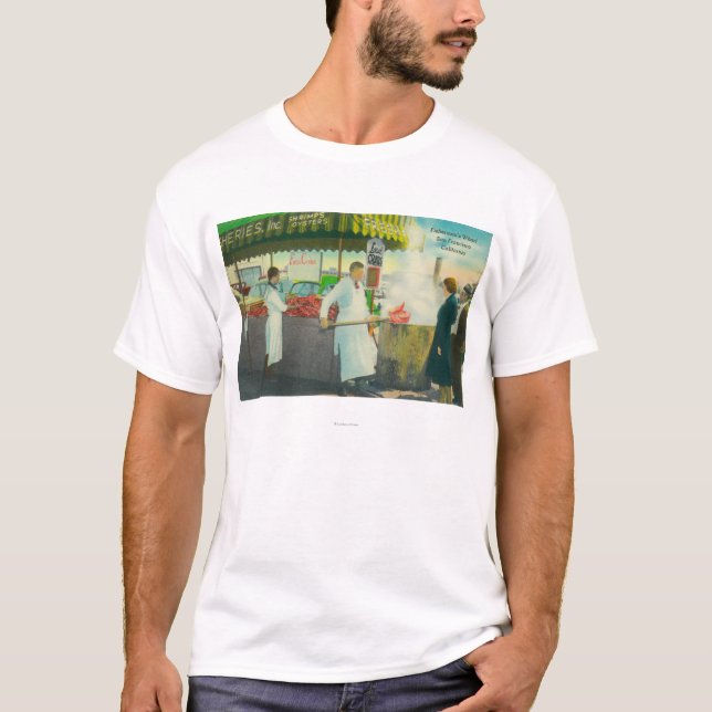 Beskåda av fiskare hamnplats, att få för krabbor t-shirt (Framsida)
