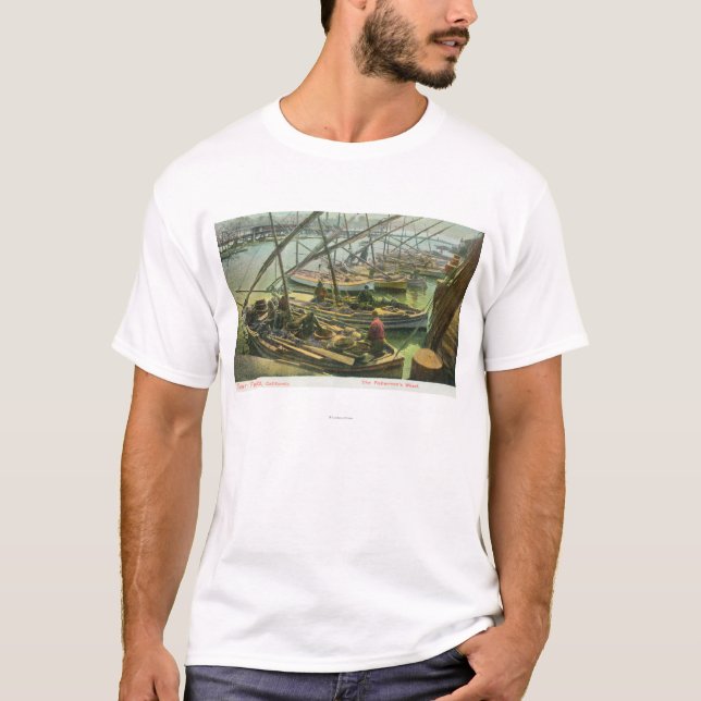 Beskåda av fiskare hamnplats t-shirt (Framsida)