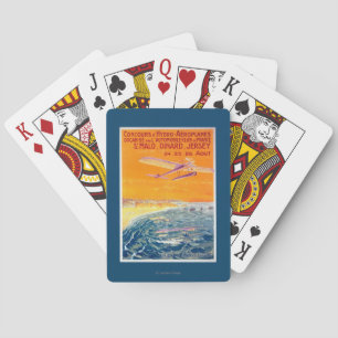 Beskåda av flöteflygplan i luft- och vattenaffisch spel kort