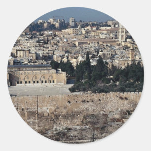 Beskåda av gammal stad från Mount of Olives, Runt Klistermärke