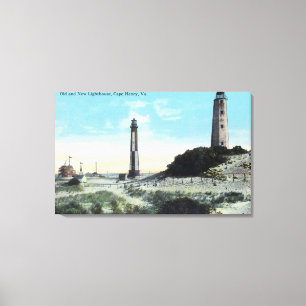 Beskåda av gammala och nya LighthouseCape Henry, Canvastryck