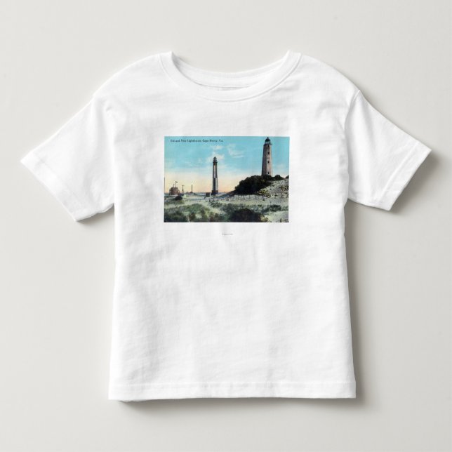 Beskåda av gammala och nya LighthouseCape Henry, Tee (Framsida)