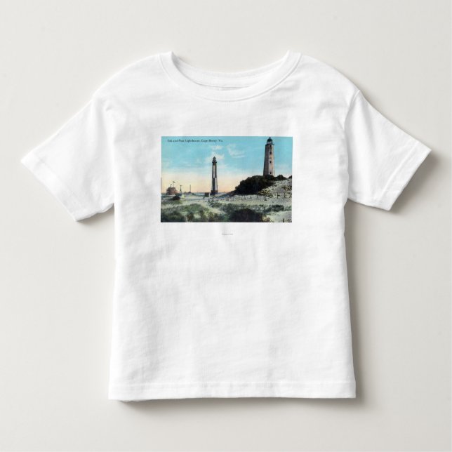 Beskåda av gammala och nya LighthouseCape Henry, Tee Shirt (Framsida)