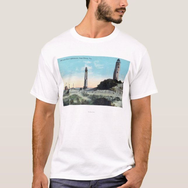 Beskåda av gammala och nya LighthouseCape Henry, Tee Shirt (Framsida)