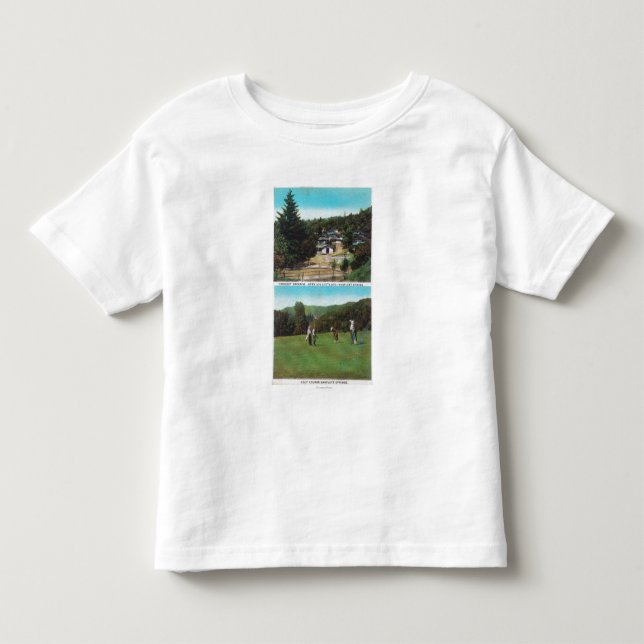 Beskåda av golfbanan, Croquetjordning, stugor T Shirt (Framsida)