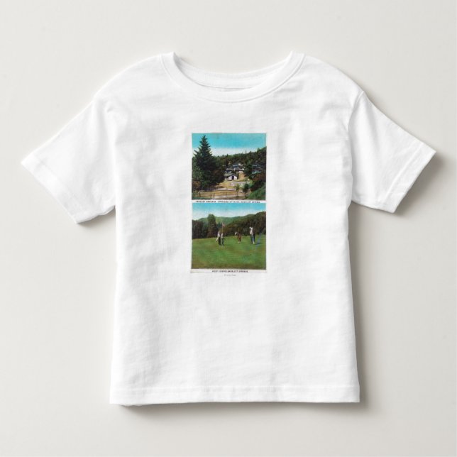 Beskåda av golfbanan, Croquetjordning, stugor T-shirt (Framsida)