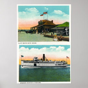 Beskåda av hus för klippastrandbad poster