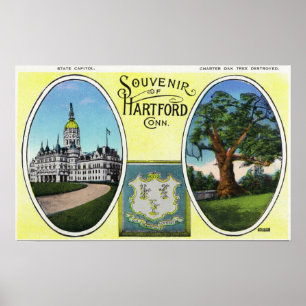 Beskåda av huvudstaden Bldg och Oakträd Poster