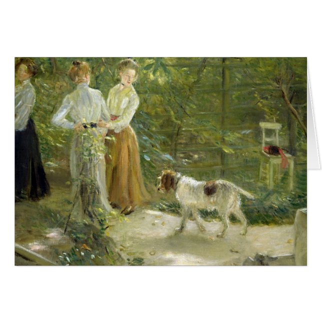 Beskåda av konstnärens trädgård med hans döttrar hälsningskort (Framsidan Horizontal)