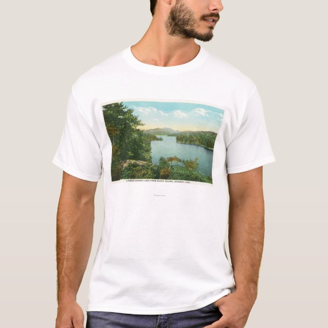 Beskåda av lägre Saranac sjö från den rättframa ön T-shirt (Framsida)
