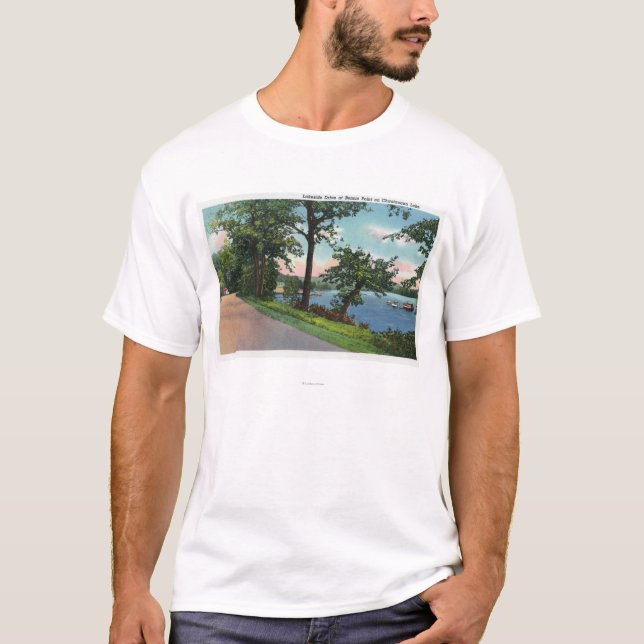 Beskåda av Lakesidedrev längs Chautauqua sjön Tee Shirt (Framsida)