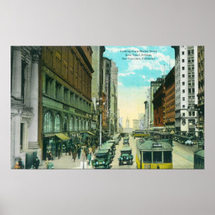 Beskåda av marknadsför gatan från den anslags- poster