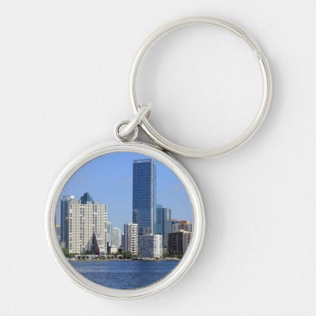 Beskåda av Miami horisont Rund Silverfärgad Nyckelring (Framsidan)