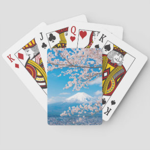 Beskåda av Mount Fuji med körsbärsröda blommar Casinokort